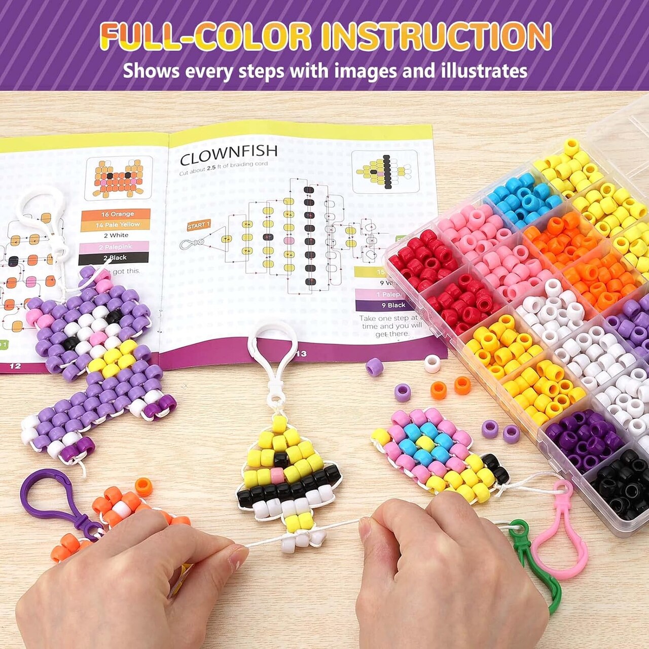 Bead Pets Kit, Bead Pets Crafts for Kids with Video Tutorials, Bead Pet Keychain Includes Beads, Instruction, Cording, Keychains, Needles, Storage Box, Beads Art Crafts for Beginners